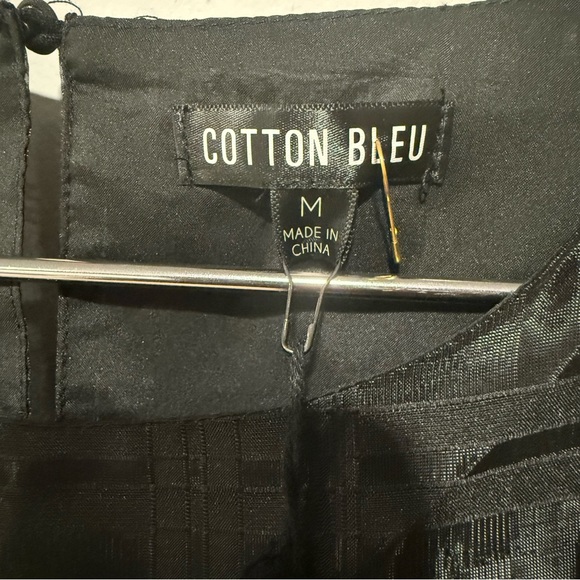 NWT COTTON BLEU SHEER FLOWY TIERED PLAID PRINT BLACK DRESS TOP CUFF SLEEVES SZ M - Picture 6 of 11